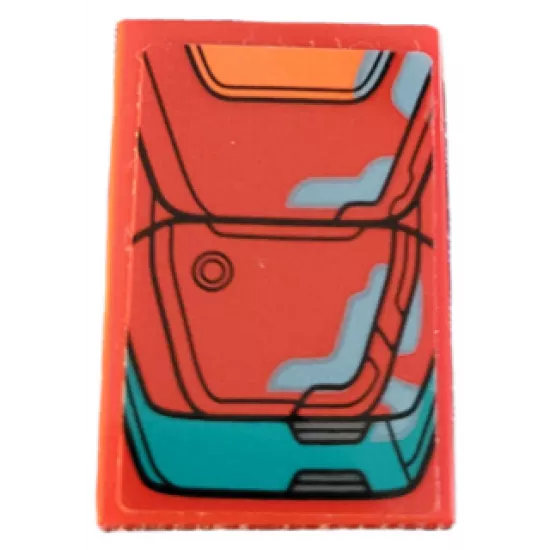 Tile 2 x 3 with Orange and Dark Turquoise Armor Plates with Black Outlines and Light Bluish Gray Oil Stains Pattern (Sticker) - Set 76194