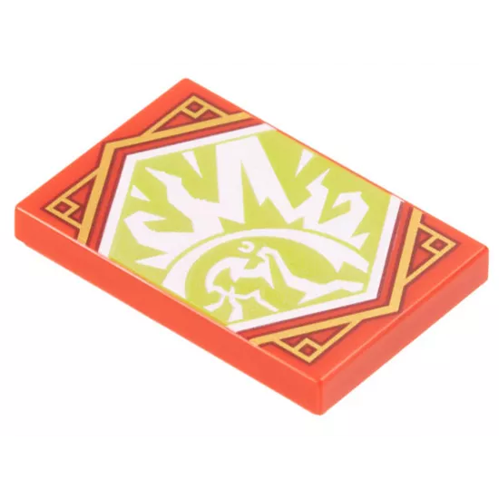 Tile 2 x 3 with White Ninja, Force Field, and Fire on Lime Background with Gold Trim Pattern (Ninjago Resilience Banner)