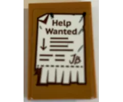 Tile 2 x 3 with Bulletin Board / Pinboard with White 'Help Wanted' Poster, Arrow and 'JB' Pattern (Sticker) - Set 70425