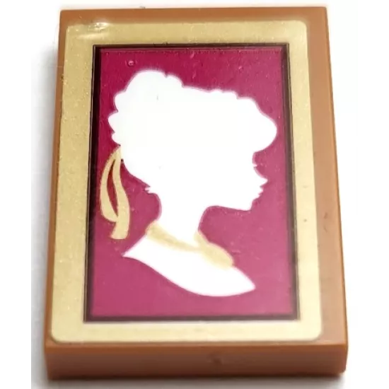 Tile 2 x 3 with White Anna Silhouette on Magenta Background in Gold Frame Pattern (Sticker) - Set 41167