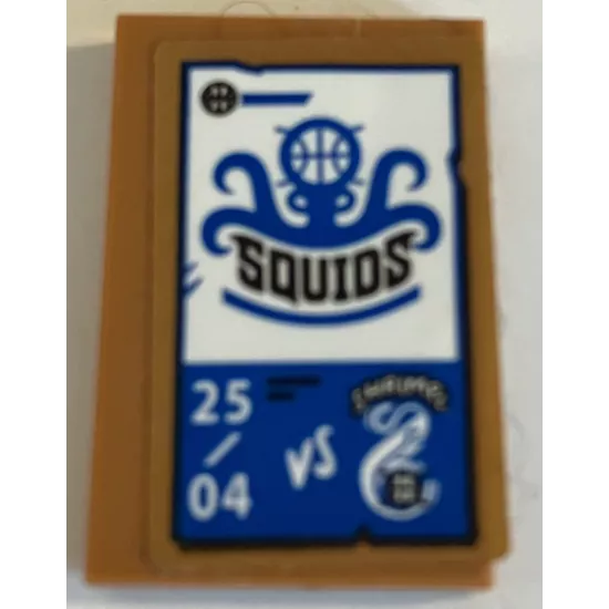 Tile 2 x 3 with White and Blue Poster with Black 'SQUIDS' Pattern (Sticker) - Set 70425