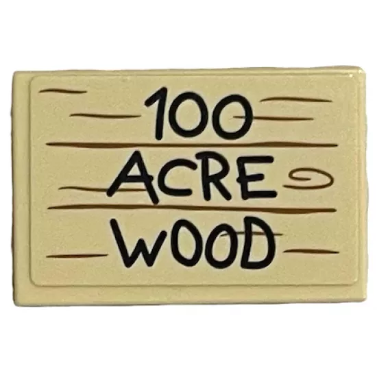 Tile 2 x 3 with Black '100 ACRE WOOD' and Wood Grain Pattern (Sticker) - Set 21326
