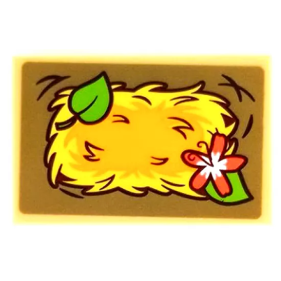 Tile 2 x 3 with Hay, Lime Leaves and Coral Flower on Dark Tan Background Pattern (Sticker) - Set 41432
