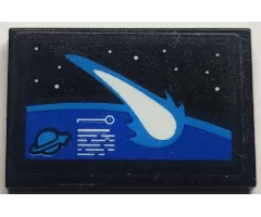 Tile 2 x 3 with Asteroid Tracker Screen with Planet, Stars and Classic Space Logo Pattern (Sticker) - Set 60351