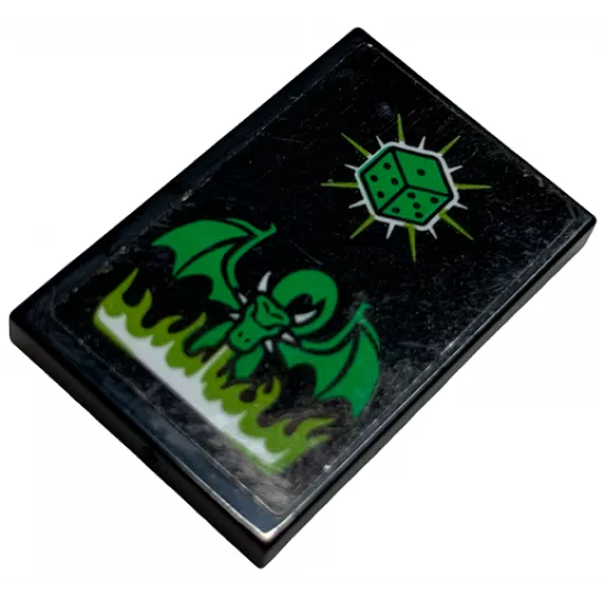 Tile 2 x 3 with Green Die and Dragon Breathing Lime and White Fire Pattern (Sticker) - Set 60291