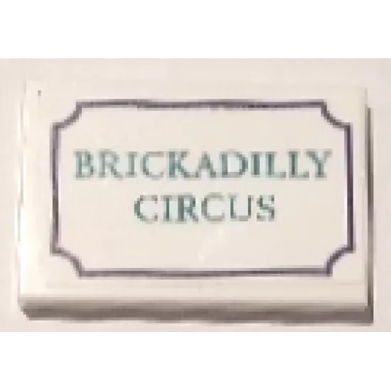 Tile 2 x 3 with Dark Turquoise 'BRICKADILLY CIRCUS' and Dark Purple Border Pattern Model Left Side (Sticker) - Set 41714