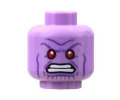 Minifigure, Head Alien Red Eyes, White Teeth, Dark Purple Cheek Lines, Angry Pattern