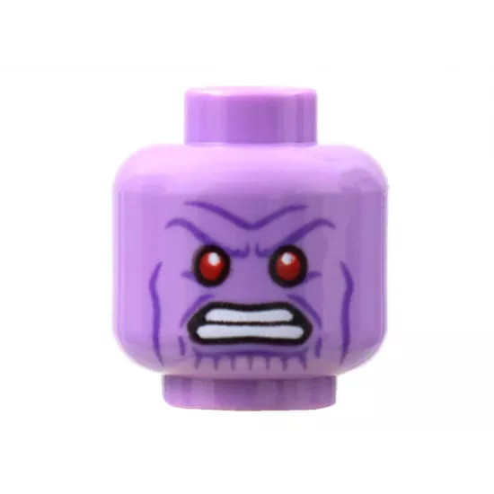 Minifigure, Head Alien Red Eyes, White Teeth, Dark Purple Cheek Lines, Angry Pattern