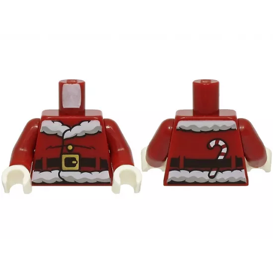 Torso Santa Jacket with White Fur Collar and Waistband, Black Creases and Belt with Gold Buckle, Candy Cane on Back Pattern (BAM) / Dark Red Arms / White Hands