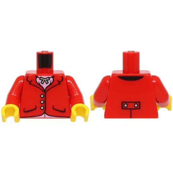 Torso Riding Jacket with Pockets and Silver Buttons, Pendant Necklace, Bright Pink Shirt Pattern (BAM) / Red Arms / Yellow Hands