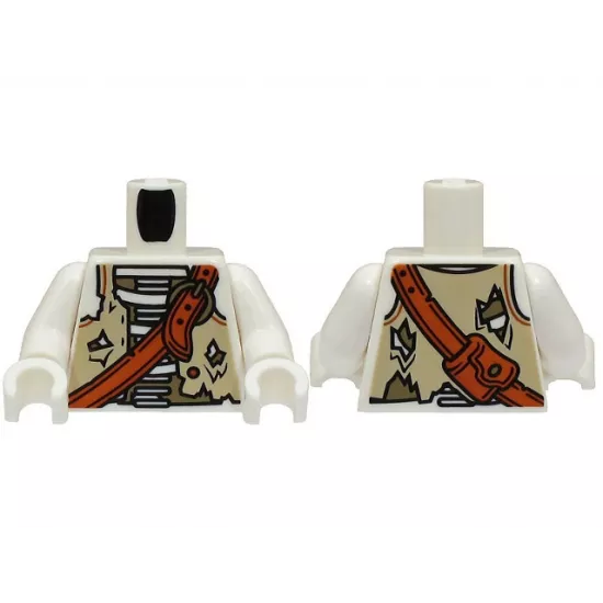 Torso Skeleton Pirate, Tan and Dark Tan Tattered Vest and Dark Orange Shoulder Belt with Bag Pattern (BAM) / White Arms / White Hands