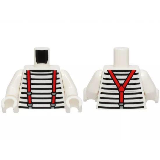 Torso Shirt with Black Stripes, Red Suspenders with Dark Bluish Gray Buckles Pattern (BAM) / White Arms / White Hands