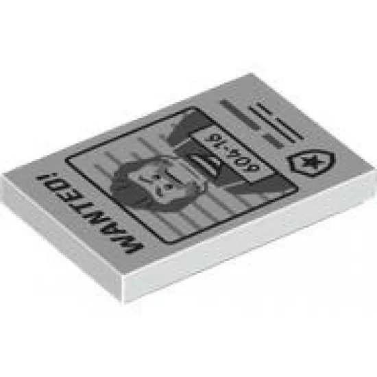 Tile 2 x 3 with Black 'WANTED!' and Dark Bluish Gray Minifigure with '604-16' Pattern