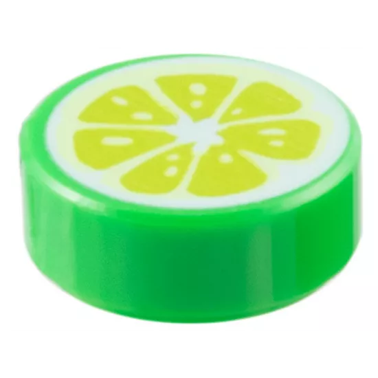 Tile, Round 1 x 1 with Lime Fruit Slice Pattern