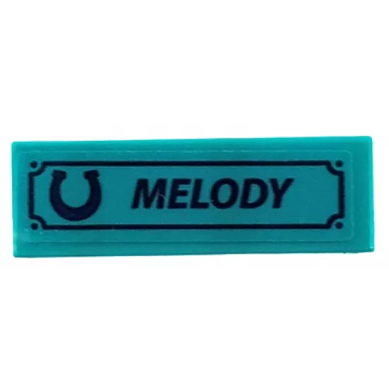 Tile 1 x 3 with Dark Blue Horseshoe and 'MELODY' Pattern (Sticker) - Set 41683