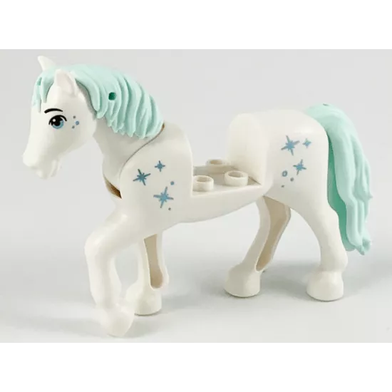 Horse with 2 x 2 Cutout and Movable Neck with Molded Light Aqua Tail and Mane, Printed Metallic Light Blue Eyes and Sparkles Pattern