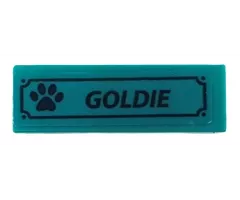 Tile 1 x 3 with Dark Blue Paw Print and 'GOLDIE' Pattern (Sticker) - Set 41683