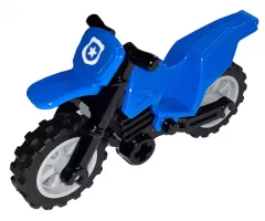 Motorcycle Dirt Bike with Black Chassis (Long Fairing Mounts) and Light Bluish Gray Wheels with White Police Star Badge on Blue Background Pattern (Sticker) - Sets 60170 / 60172