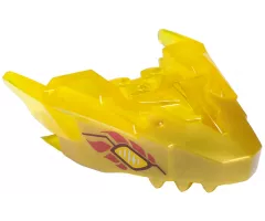 Dragon Head (Ninjago) Jaw Upper with Horns with Molded Pearl Gold Face and Printed Bright Light Yellow and Dark Red Eyes and Red Flames Pattern