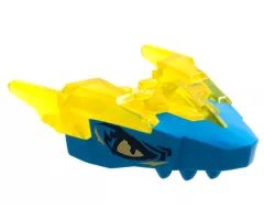 Dragon Head (Ninjago) Jaw Upper with Horns with Molded Dark Azure Face, Bright Light Yellow Eyes, and Dark Blue Highlights Pattern