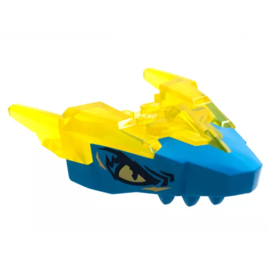 Dragon Head (Ninjago) Jaw Upper with Horns with Molded Dark Azure Face, Bright Light Yellow Eyes, and Dark Blue Highlights Pattern