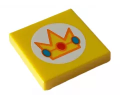 Tile 2 x 2 with Crown with Red and Dark Turquoise Jewels and Orange Edges in White Circle Pattern