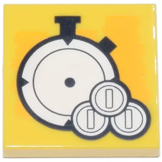 Tile 2 x 2 with White Stopwatch and Coins Pattern