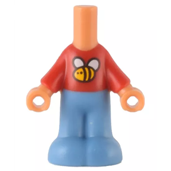 Micro Doll, Body with Molded Red Top and Medium Blue Pants and Printed Bee Pattern