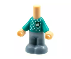 Micro Doll, Body with Molded Dark Turquoise Top and Sand Blue Pants and Printed White Dots and Pocket Pattern
