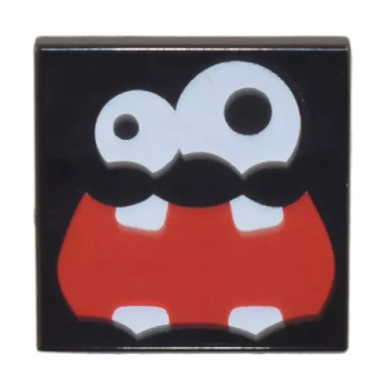 Tile 2 x 2 with White Eyes, Large Left Eye, and Red Wide Open Mouth with 4 Teeth Pattern (Super Mario Fuzzy Face)