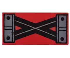 Tile 1 x 2 with Black and Dark Bluish Gray Crossed Lines and 4 Rivets Pattern