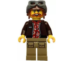City Jungle Pilot - Male, Dark Brown Jacket over Red Hawaiian Shirt, Dark Tan Legs with Pockets, Reddish Brown Aviator Cap, Dark Bluish Gray Goggles, Beard