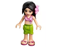Friends Martina, Lime Wrap Skirt, Dark Pink and White Swimsuit Top, Bright Pink Flower