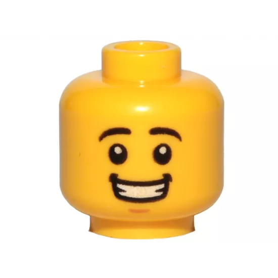Minifigure, Head Black Eyebrows, Medium Nougat Chin Dimple, Open Mouth Smile with Teeth Pattern