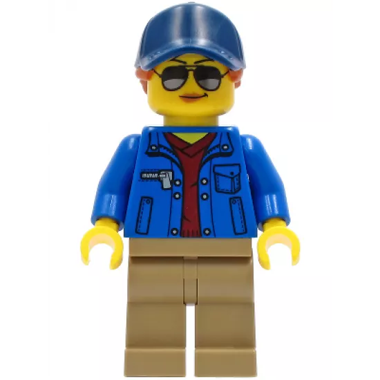 Ground Crew - Female, Blue Jacket over Dark Red V-Neck Sweater, Dark Tan Legs, Dark Blue Cap with Dark Orange Ponytail
