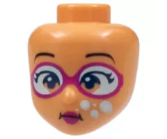 Mini Doll, Head Friends with Black Eyebrows, Magenta Goggles and Lips, White Bubbles (Underwater) Pattern
