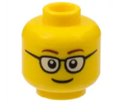 Minifigure, Head Glasses Rounded with Brown Thin Eyebrows, Smile Pattern
