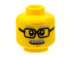 Minifigure, Head Light Bluish Gray Bushy Eyebrows and Moustache, Black Glasses, Medium Nougat Chin Dimple and Wrinkles, Slight Grin Pattern