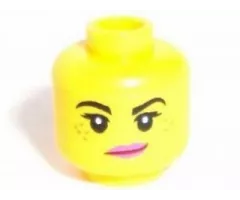 Minifigure, Head Female Black Eyebrows, Freckles, Eyelashes, Pink Lips, Lopsided Smile Pattern