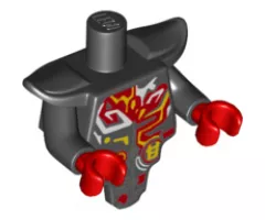 Torso, Modified Short with Smooth Armor Breastplate with Shoulder Pads and Red, Yellow and White Tribal Pattern / Black Arms / Red Hands