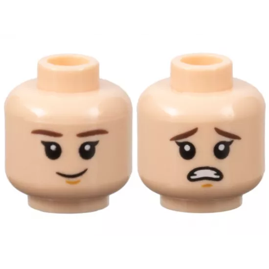 Minifigure, Head Dual Sided Child Dark Brown Eyebrows, Medium Nougat Chin Dimple, Grin / Scared Pattern