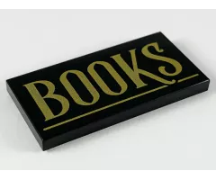 Tile 2 x 4 with Gold 'BOOKS' and Underline Pattern