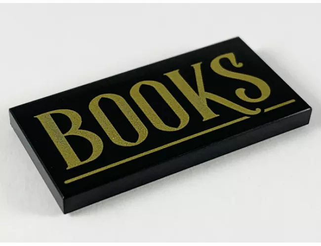 Tile 2 x 4 with Gold 'BOOKS' and Underline Pattern