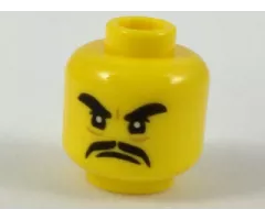Minifigure, Head Black Thick Eyebrows and Moustache, Angry Expression Pattern