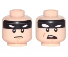 Minifigure, Head Dual Sided Black Headband with Squinted Batman Eyes, Stern / Open Mouth Angry Pattern
