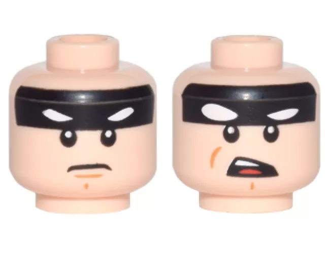 Minifigure, Head Dual Sided Black Headband with Squinted Batman Eyes, Stern / Open Mouth Angry Pattern