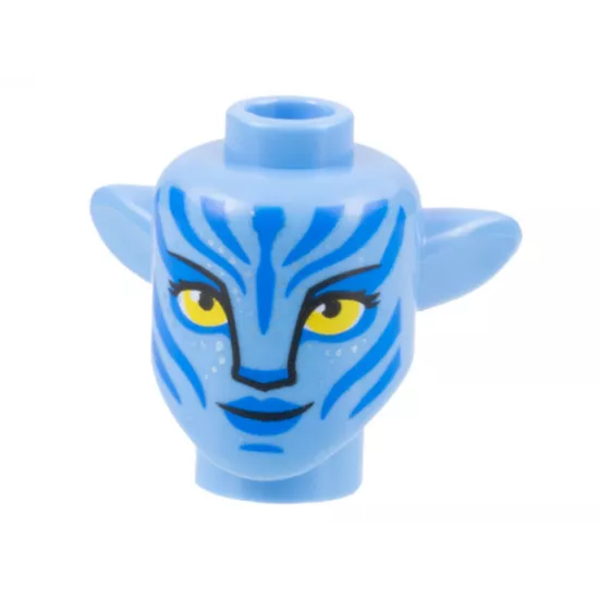 Minifigure, Head, Modified Alien Na'vi with Yellow Eyes, Silver Spots, Blue Markings and Lips, Closed Mouth Grin Pattern