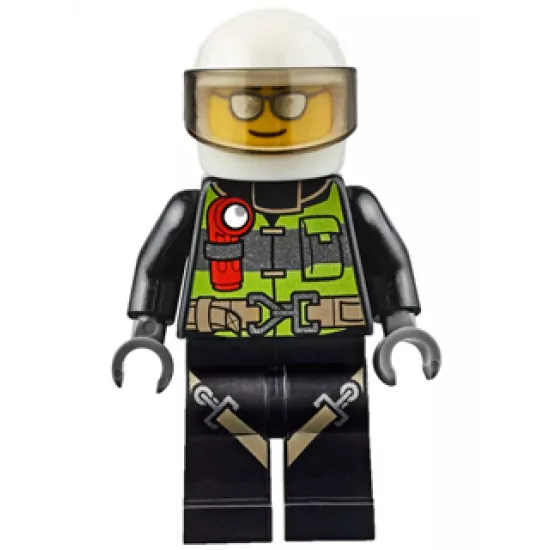 Fire - Reflective Stripes with Utility Belt and Flashlight, White Helmet, Trans-Black Visor, Silver Sunglasses