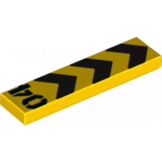 Tile 1 x 4 with Black '04' and Danger Stripes Pattern