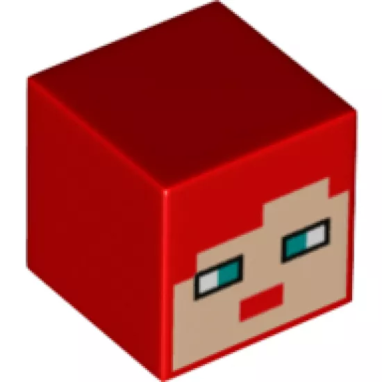 Minifigure, Head, Modified Cube with Pixelated Light Nougat Face and Dark Turquoise Eyes Pattern (Minecraft Farmhand)